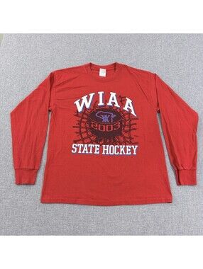Vintage WIAA State 2003 Boys Hockey Tournament T-Shirt Long Sleeve Red Size M/L